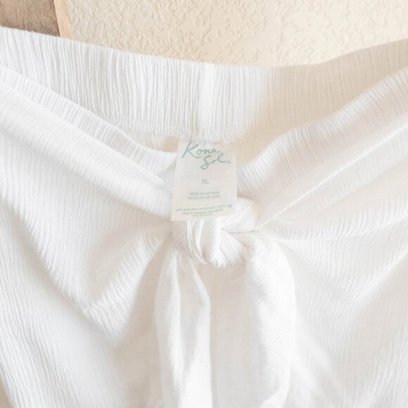 Kona Sol Swim Pants Sz XL White Gauzy CoverUp Flowy Tie Front Split Hem Boho - Picture 4 of 4